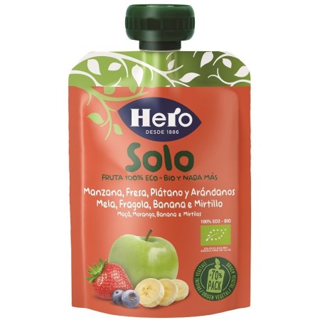 Hero Solo Frutta Frullata 100% Bio Mela Banana Fragola E Mirtillo 100 g