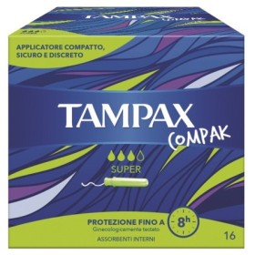 Tampax Compak Super Assorbenti Flusso Medio Forte 16 Pezzi Tampax Compak Super Assorbenti Flusso Medio Forte 16 Pezzi