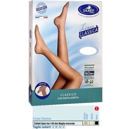 Sauber Linea Classica Collant Open Toe in Maglia Microrete 140 Den Neutro Beige Taglia 2