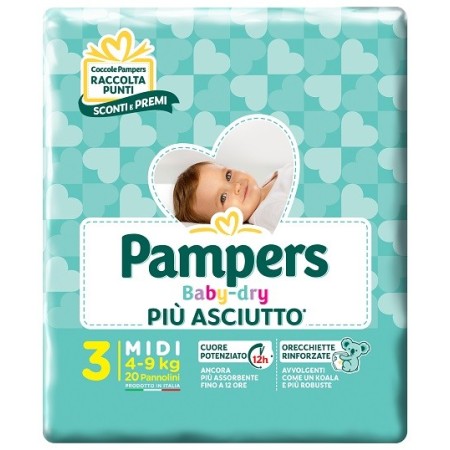 Pampers Baby Dry Midi Pannolini Tripla Azione 20 Pezzi 4-9 Kg Misura 3