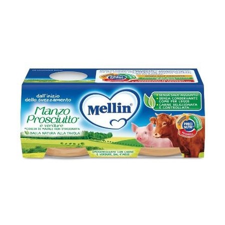 Mellin Omogeneizzato di Manzo Prosciutto e Verdure 2 x 80 g