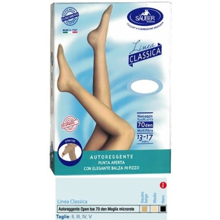 Sauber Autoreggenti A Punta Aperta 70 Den Colore Beige Taglia 4