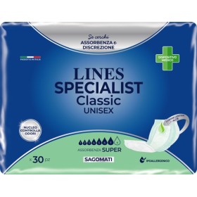 Lines Specialist Sagomato Super Pannolone per Incontinenza 30 Pezzi Lines Specialist Sagomato Super Pannolone per Incontinenza 30 Pezzi