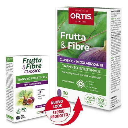 Frutta e Fibre Classico Integratore per il Transito Intestinale Pigro Frequente 30 Compresse