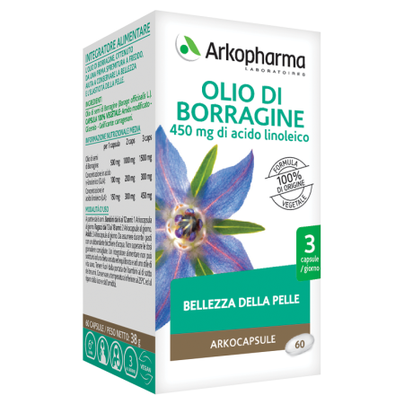 Arkocapsule Olio di Borragine Bio Integratore per la Pelle 60 Capsule
