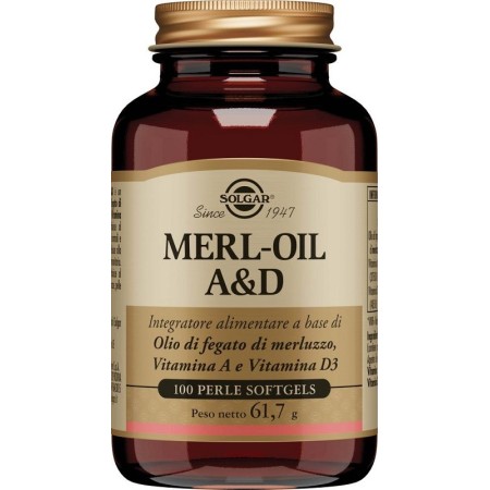 Solgar Merl-Oil A&D Integratore di Olio di Fegato di Merluzzo 100 Perle